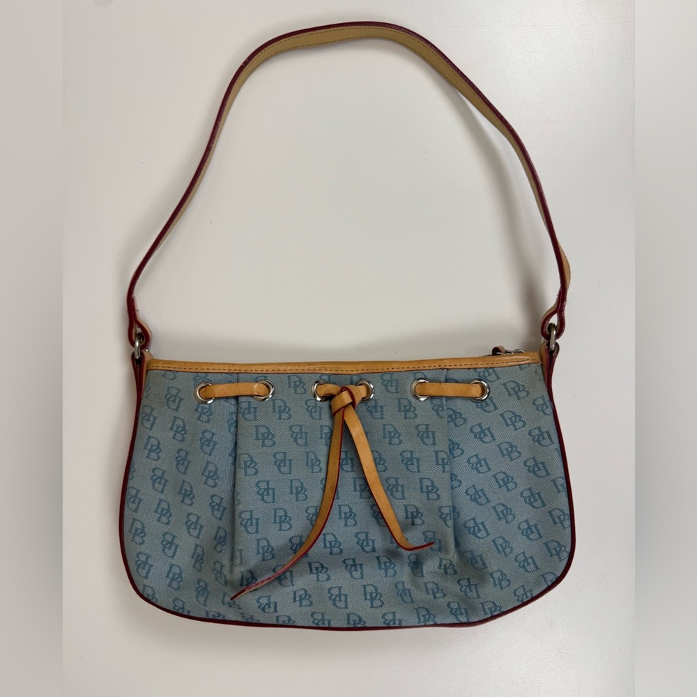 Dooney & Bourke Blue Coated Canvas Tassel Top Zip Small Hobo Shoulder Bag - Picture 1 of 7
